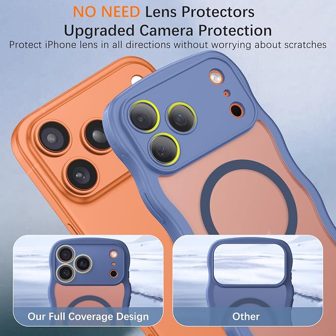 BENTOBEN Magnetic for iPhone 17 Pro Max Case, Cute Wavy [Full Camera Protection][Compatible with MagSafe] Matte Anti-Slip Bumper Women Men Boys Protective Cover for 17 ProMax 6.9", Blue - Image 4