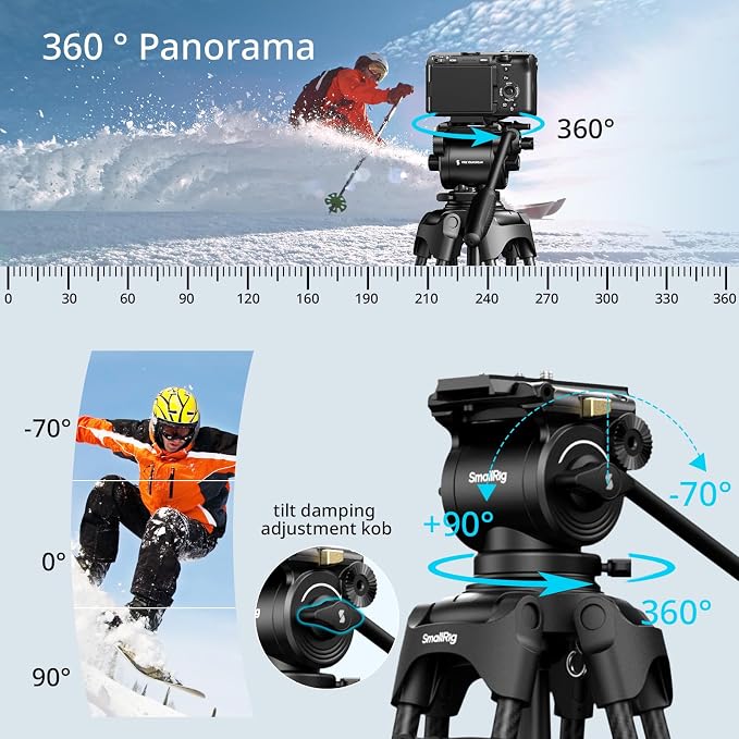 SmallRig FreeSpeed Heavy Duty Carbon Fiber Video Tripod, 73" Camera Tripod with Fluid Head for Manfrotto Plate, One-Knob Quick Extend, 75mm Bowl, Weigh 7.5lb, Load up 22lb for DSLR Camera, Camcorder - Image 4