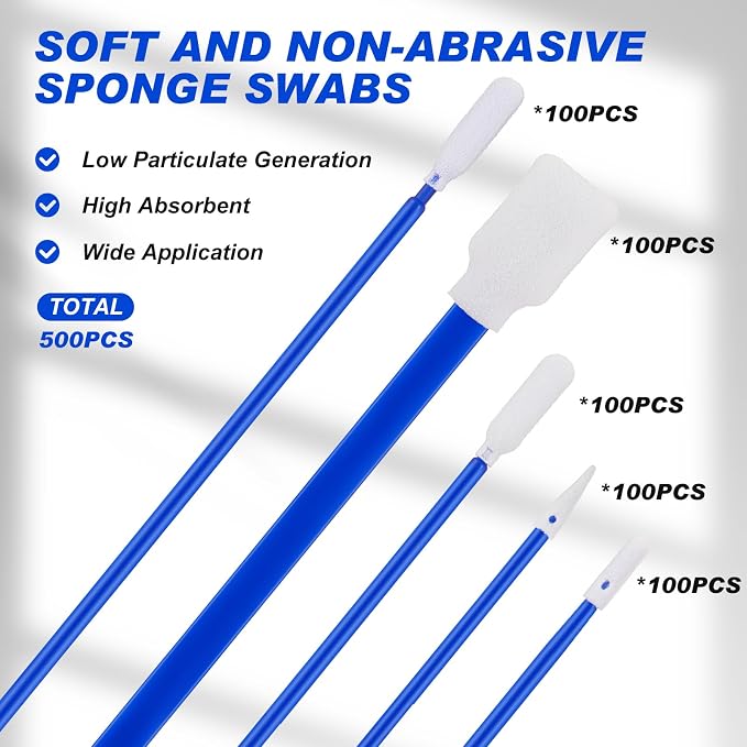 500 Pack Foam Tip Cleaning Swab Kit 5 Types Multi Purpose Swabs Cleanroom Sponge Stick Lint Free Foam Tip Swab for Printer Optics Lens Camera Arts and Crafts Automotive Detailing - Image 3