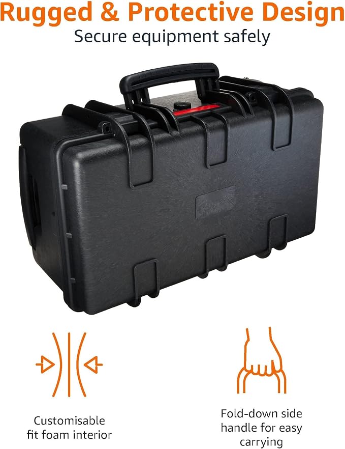 Amazon Basics Hard Protective Camera Case with Wheels, Large, Black, 22"L x 14"W x 9.8"H - Image 3