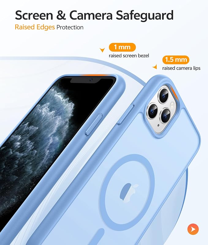 FNTCASE for iPhone 11 Pro Case, Fit for Magsafe, Translucent Matte Back | Magnetic Phone Cases, 14FT Military Grade Drop Protection, Shockproof Bumper, Slim Protective Cover, Light Blue - Image 4