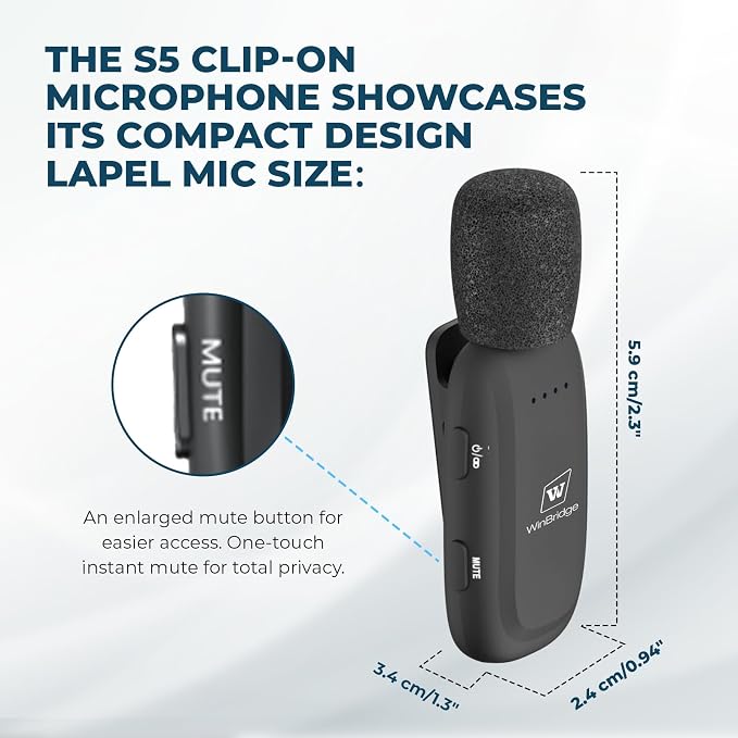 WinBridge Wireless Voice Amplifier with Clip-On Lapel Mic for Teachers | 15W Portable PA System with Bluetooth, 12H+ Battery, Auto-Pairing , Instant Mute, Ultra-Light Lavalier Microphone WB005 - Image 4