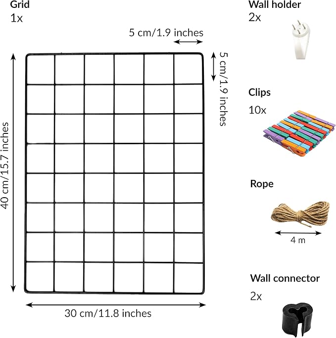 ODOXIA 1 Pack Wire Wall Grid Panel | Hanging Home, Office & Kitchen Décor | Mesh Storage Organizer & Picture Frame | Grid Panels | Memo & Photo Grid | Photo Wall | Metal & Black - Image 3
