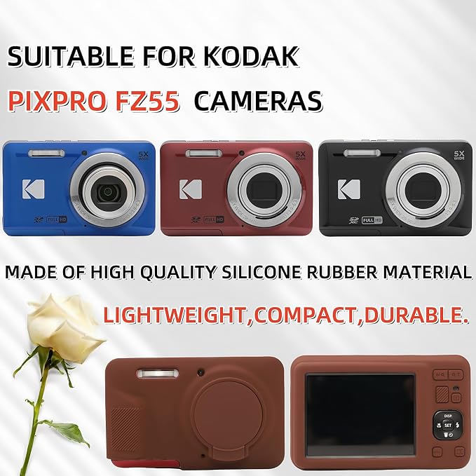 Case for Kodak PIXPRO FZ55, FZ55 accessories | Soft Silicone Protective Case Removable Lens Cover, Comes with 2 Screen Protectors and 1 Wrist Strap. (Brown) - Image 2