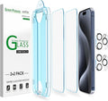 amFilm OneTouch for iPhone 15 Pro Max Screen Protector 6.7'' Tempered Glass | Auto-Alignment, 30s Install, Bubble Free, Scratch & Drop Protection, HD Clear, Camera Lens Protector, 2+2 Pack (15P-6.7'') by amFilm
