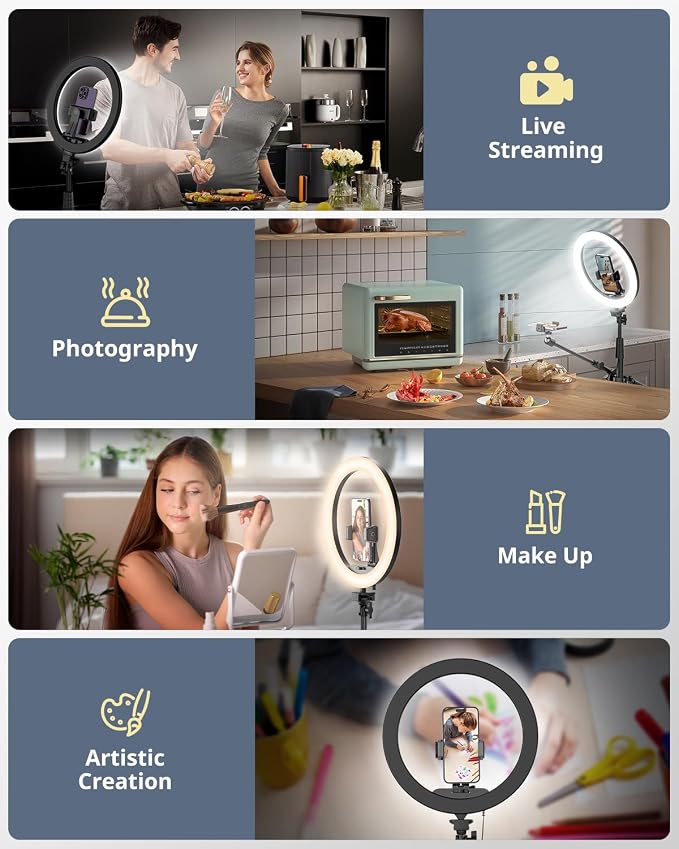 UBeesize 12" Ring Light with Overhead Phone Mount & 62" Tripod Stand | Tripod for iPhone with Ringlight and Remote, Telescopic Crossbar, Overhead Camera Mount for Cooking, Photography, TikTok - Image 2
