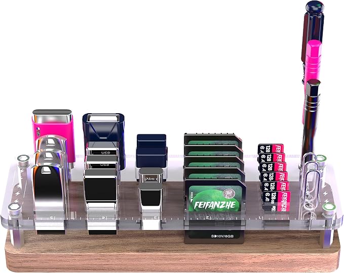 29 Slot Wooden Memory Card Case and USB Drive Organizer with Screwdriver and SIM Card Ejector - F02MY by FEIFANZHEUS