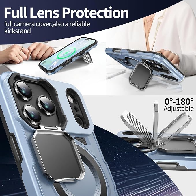 Camera Stand Case for iPhone 17 Pro, [Compatible with MagSafe] [Lens Cover] 2025 Version Military Grade Protective Soft Case for iPhone 17 Pro 6.3 inch Men Women, Blue - Image 3