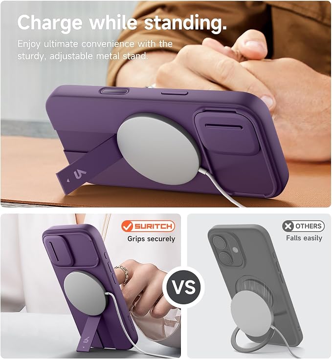 SURITCH for iPhone 17 Case with Camera Control Cover, Camera Slide Cover and Adjustable Kickstand, Compatible with MagSafe, Shockproof Bumper Protective Cases 6.3 Inch, Dark Purple - Image 5