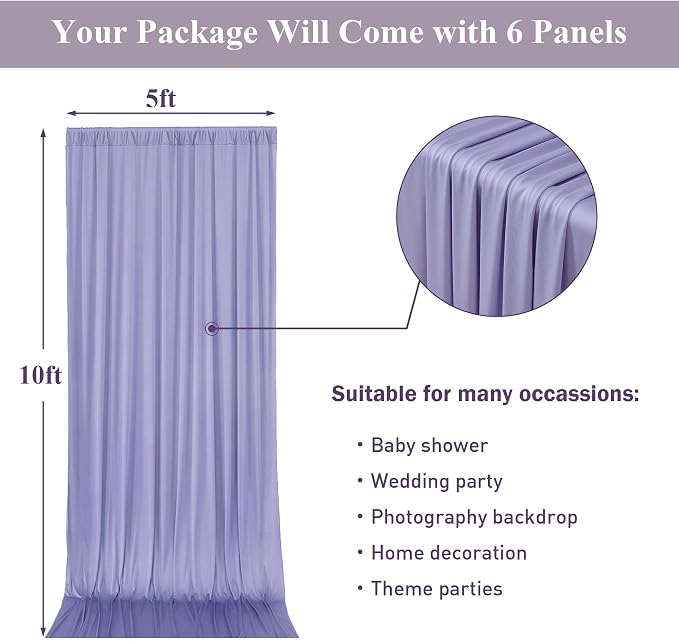 30ft x 10ft Wrinkle Free Lavender Backdrop Curtains for Parties, Light Purple Photo Backdrop Drapes 6 Panels for Wedding Girls Birthday Photography Party Background Baby Shower - Image 6
