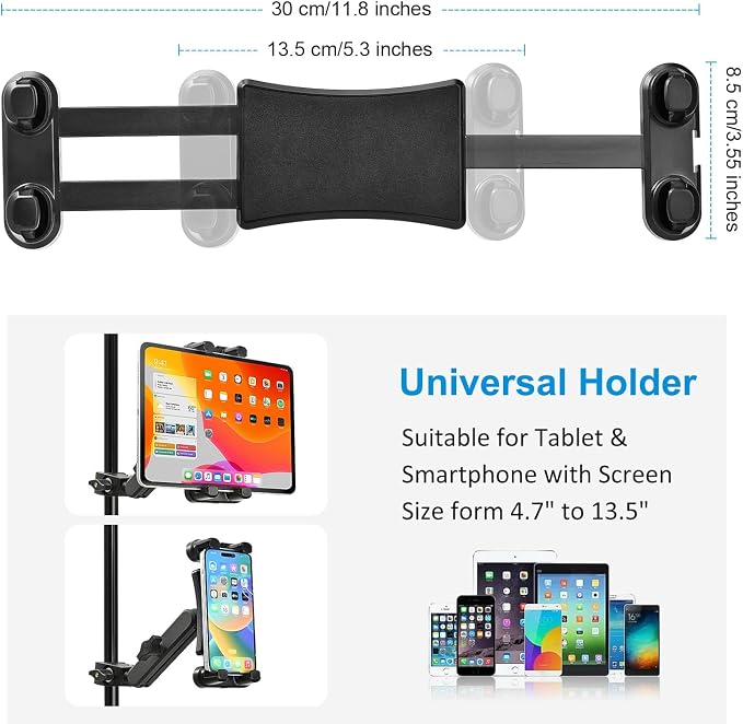 Tablet Holder for Microphone Stand, iPad Mic Stand Phone Holder 360° Swive | Tablet Mic Music Mount Compatible with iPad Pro Air Mini Galaxy and Smartphone 4.7-13.5" - Image 2