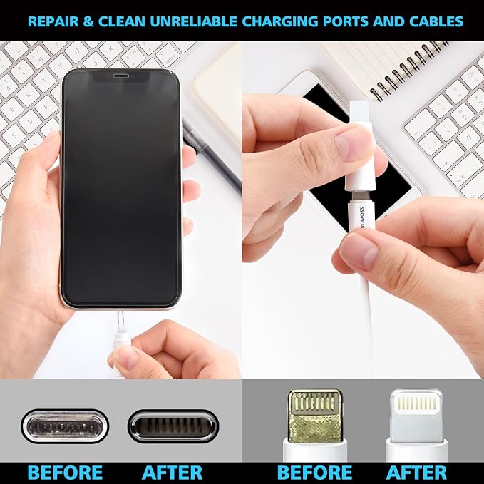 ECASP Cleaner Kit for AirPod,Multi-Tool iPhone Cleaning Kit,Cell Phone Cleaning Repair & Recovery for iPhone & iPad(Type C)Charging Port,Lightning Cables&Connectors,Easy to Store & Carry Design,White - Image 5