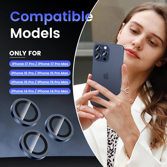 Tensea Camera Lens Protector Compatible for iPhone 17 Pro Max/17 Pro/15 Pro Max/15 Pro/16 Pro Max/16 Pro/14 Pro Max/14 Pro, Metal Tempered Glass Cover Camera Screen Protector Accessories,Case Friendly - Image 2