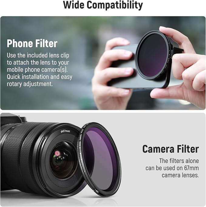 NEEWER 67mm Clip On Variable ND Filter Kit with Cold Shoe Phone Clip, Adjustable ND2-32 Filter Compatible with iPhone 17 16 15 Pro Max Plus Android Samsung Galaxy S24 S25 Ultra - Image 6