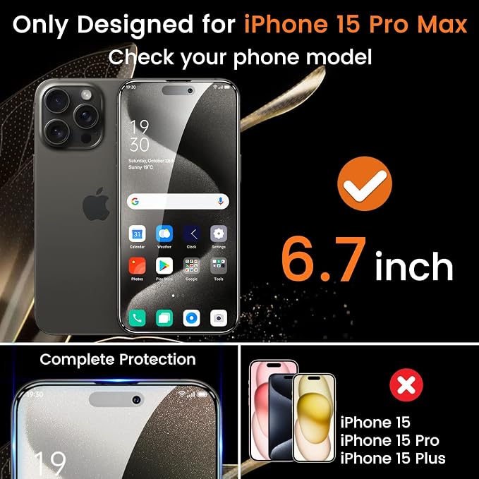 Lesakit 4+4 Pack Privacy Screen Protector for iPhone 15 Pro Max 6.7-Inch with 4 Pack Camera Lens Protector, Anti Spy Tempered Glass Film 9H Hardness Case Friendly - Image 2