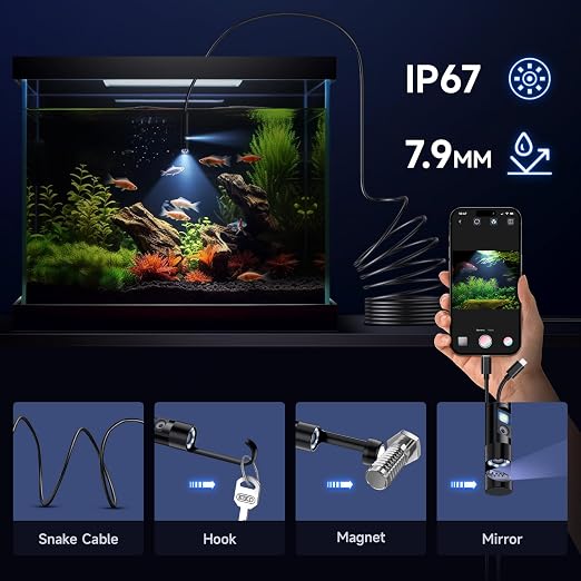 Endoscope Camera with Light, Dual-Lens 1920P HD Borescope with 8+1 Adjustable LED Lights, IP67 Waterproof Inspection Camera 16.5FT Semi-Rigid Snake Camera for iOS & Android (2 Interface) - Image 5