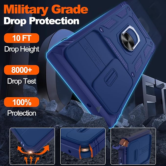 Gritup for Samsung Galaxy S23 Ultra Case with 2PCS Screen Protector, Build in 360° Rotating Ring Kickstand, Military Grade Protective Case for S23 Ultra Phone, Blue - Image 3