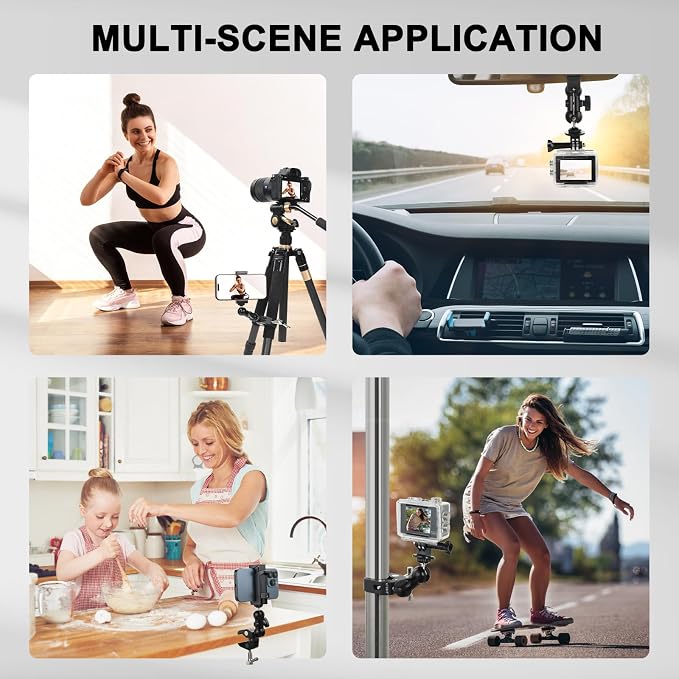 Super Clamp Camera Mount with 360° Ballhead Magic Arm, Black | Super Clamp Mount with 1/4" and 3/8" Thread, Desk/Bike/Bicycle/Motorcycle/ Handlebar for GoPro, Phone, Camera, Monitor - Image 6