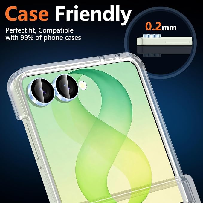 for Samsung Galaxy Z Flip 8 Camera Lens Protector, Individual Metal Ring Tempered Glass Lens Cover, [Strong Adsorption] Scratch Resistant Ultra-Thin HD Clear Lens Cover, 1 Set-Blue Ring - Image 6