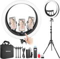 NEEWER 19 inch 2.4G Ring Light with Stand, 3 Phone Holders, 2.4G USB Transmitter for Mac/PC Remote Control, Touch Panel, Smooth Dimming at 1%, 3200K-5600K for Selfie TikTok Live Streaming Zoom, RP19H by Neewer