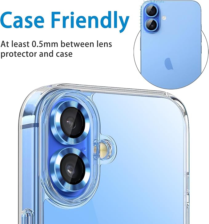 Designed for iPhone 16 and 16 Plus Camera Lens Protector, Metal Lens Cover 9H Tempered Glass Camera Cover Anti Scratch Shockproof Screen Protector, - Image 5