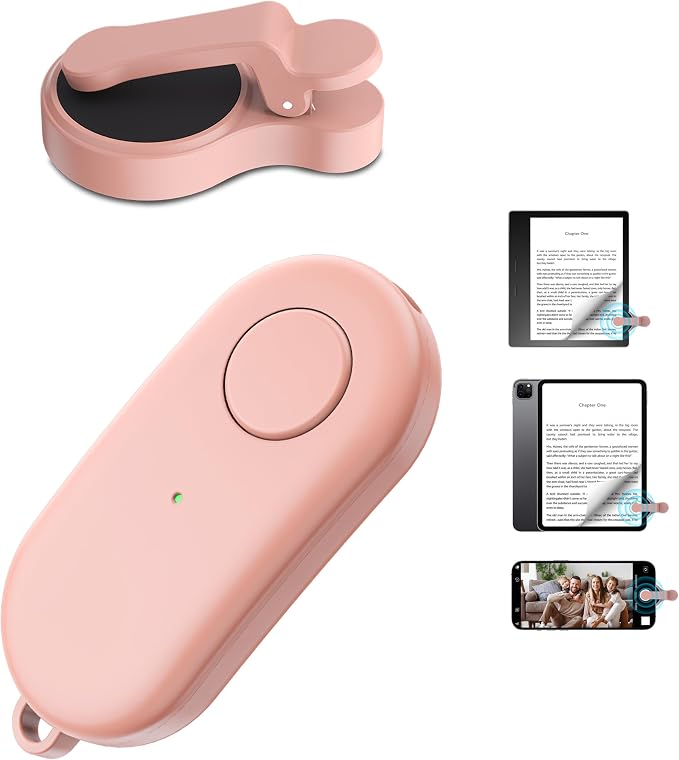 Remote Control Page Turner for Kindle Paperwhite Oasis Kobo eReaders,Kindle Clicker Page Turner Accessories for iPhone,iPad, Android Tablets Reading Novels,Camera Video Record&Shutter Selfie (Pink) by HIGHGO