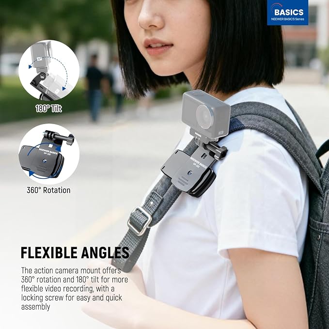 NEEWER Basics Backpack Strap Clip Clamp Mount Holder, Three Prong Adapter Compatible with GoPro Hero Insta360 DJI AKASO Action Camera Accessories for POV Video Recording, GP-102 - Image 2
