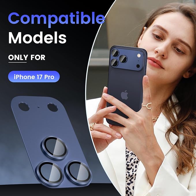 Tensea for iPhone 17 Pro Camera Lens Protector | Metal Aluminum Alloy Tempered Glass Cover Camera Screen Protector Accessories, Case Friendly - Image 2