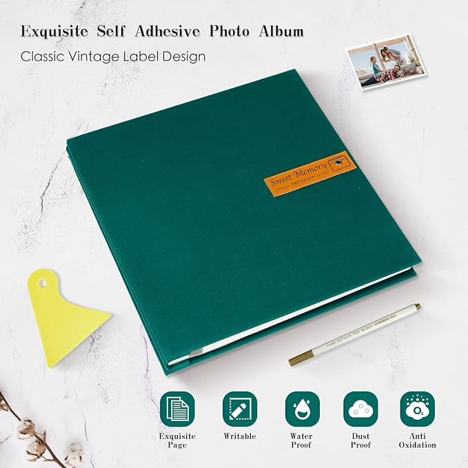 Spbapr Large Photo Album Self Adhesive Magnetic Scrapbook,DIY Scrapbook Album for 4x6 5x7 8x10 Picture,40 Pages Linen Cover Memory Book for Wedding Family Baby Pets, with Metallic Pen and Scraping - Image 4