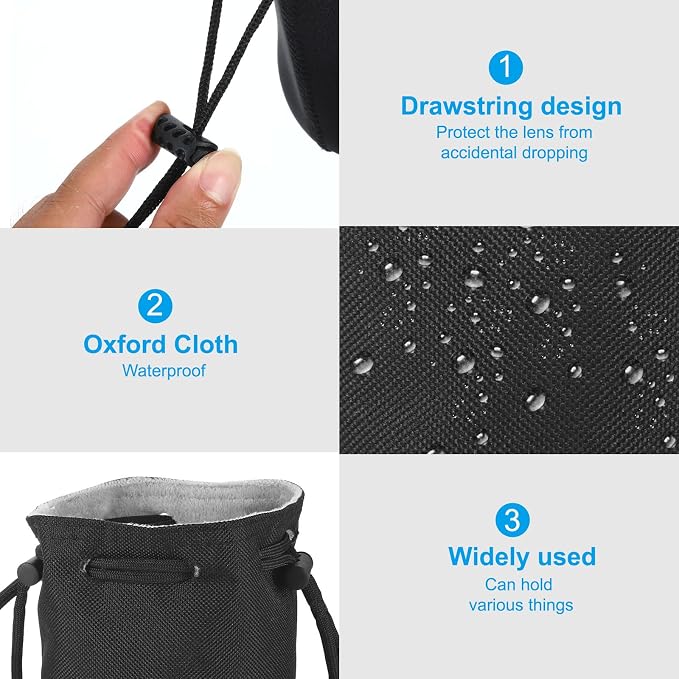 PATIKIL Soft Drawstring Lens Case, Lens Pouch Bag with Cotton Pad 3.9" OD Thick Fleece Cloth Camera Lens Bag for SLR Lens Water Cups, Black - Image 4