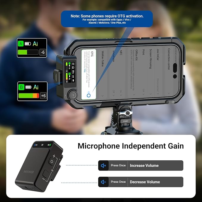 NEEWER CM36 Wireless Lavalier Microphone with Charging Case, App Control, AI Noise Cancellation, 48KHz/24bit, 85dB SNR, 54H Battery, 328ft Range, Mini Lav Mic for iPhone Android Phone Vlog Camera PC - Image 4