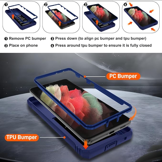 Gritup for Samsung S21 Ultra Case: Galaxy S21 Ultra Case with Screen Protector*2 | Magnetic Stand & Slide Camera Cover | Shock Proof Military-Grade para SamsungS21 Ultra Cover -Blue - Image 4