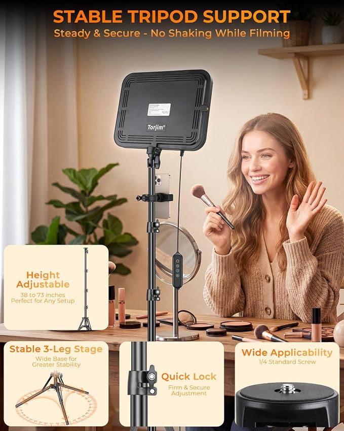 Torjim 12 Inch Video Light Kit for Creators | 30W High Brightness | Studio Lights with Tripod Stand & Phone Holder | 3000-6500K Adjustable Photography Lighting for YouTube Streaming Home Studio - Image 8