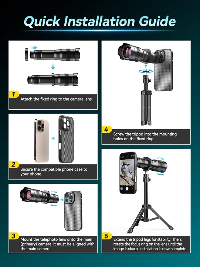 APEXEL 36x Telephoto Lens Compatible with iPhone 15 Pro | Photography for Travel, Birdwatching, Exploration | Kit with Sturdy Metal Tripod and Threaded Phone Case - Image 6