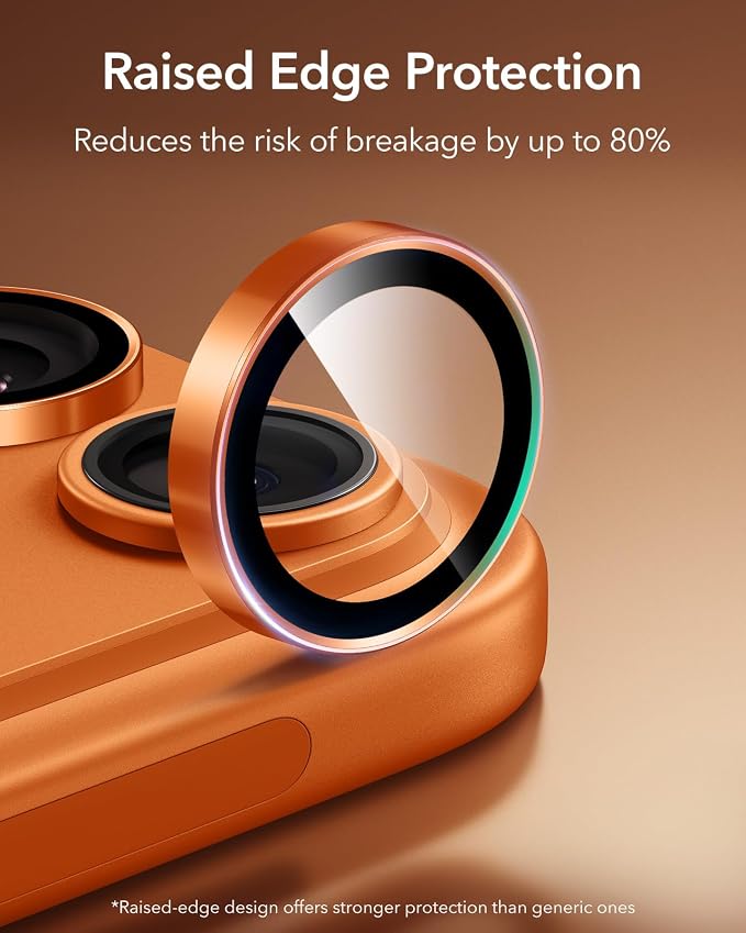 ESR for iPhone 17 Pro Max/17 Pro Camera Lens Protector, 1 Pack, Orange | Individual Camera Cover, 9H Tempered Glass, Original Camera Clarity, for iPhone 17/16/15/14 Pro Max/Pro - Image 3