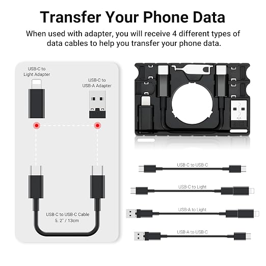 Multi-Functional Micro SD Card Holder for AirTag Portable Cable Card | for 3X TF MicroSD MSD Cards & 1x SIM Card Storage,with USB-C Cable,Type-C to Light & Type-C to Type-A Adapter,w Eject Pin - Image 4