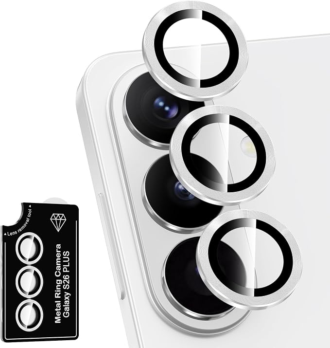 for Samsung Galaxy S26 Plus Camera Lens Protector, Individual Metal Ring Tempered Glass Lens Cover, [Strong Adsorption] Scratch Resistant Ultra-Thin HD Clear Lens Cover, 1 Set-Silvery by Btscase