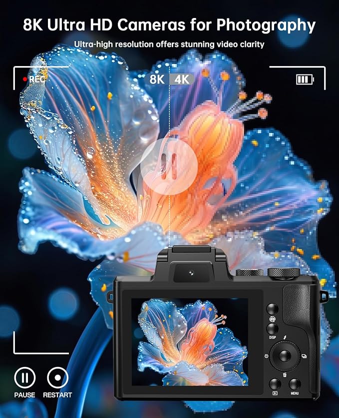 8K Digital Cameras for Photography, 2026 Autofocus 88MP WiFi Professional Photography Camera with Dual-Lens for YouTube, 16X Digital Zoom, TF Card, Lens Hood, Touch Screen,2 Batteries & Charging Stand - Image 2