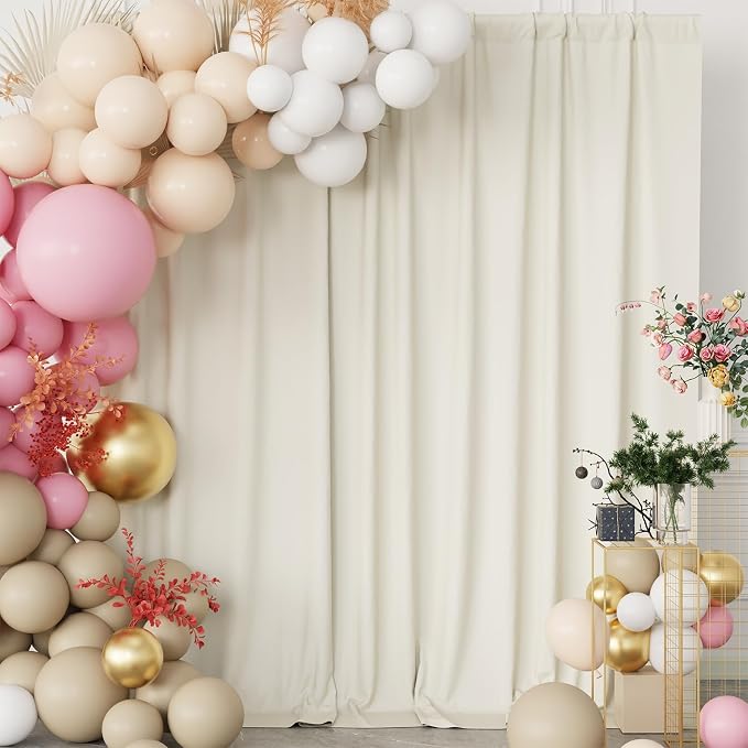 10x10FT Beige Backdrop Curtains for Parties, 5x10FT 2 Panels | Wrinkle Resistant Fabric Drapes for Photography Birthday Wedding Background Decorations Easy Hang Multipurpose Use - Image 5