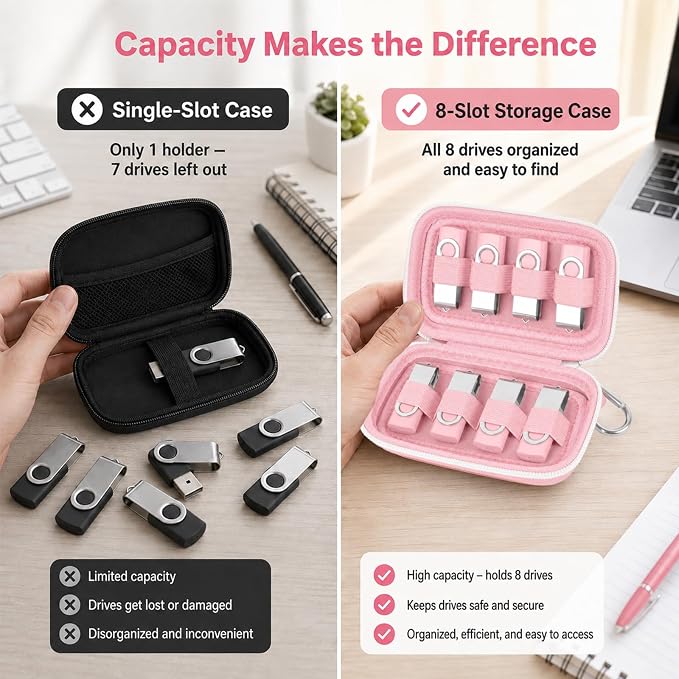 ALKOO Flash Drive Case USB Storage Case, Thumb Drive Holder, Holds 8, Black | Hard Shell, 8 Elastic Slots for USB Drives and SD/Memory Cards, Portable Travel and Office Organizer, Case Only, Black - Image 3