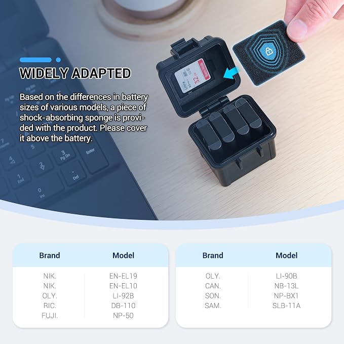 DB-110 LI-92B LI-90B NP-50 Battery and SD Micro SD Card Case, Water-Resistant & Shockproof, Camera Battery Case Holder Storage Box for 4X DB-110/LI-90B/LI-92B/EN-EL19/EN-EL10/NB-13L/NP-BX1/SLB-11A - Image 3