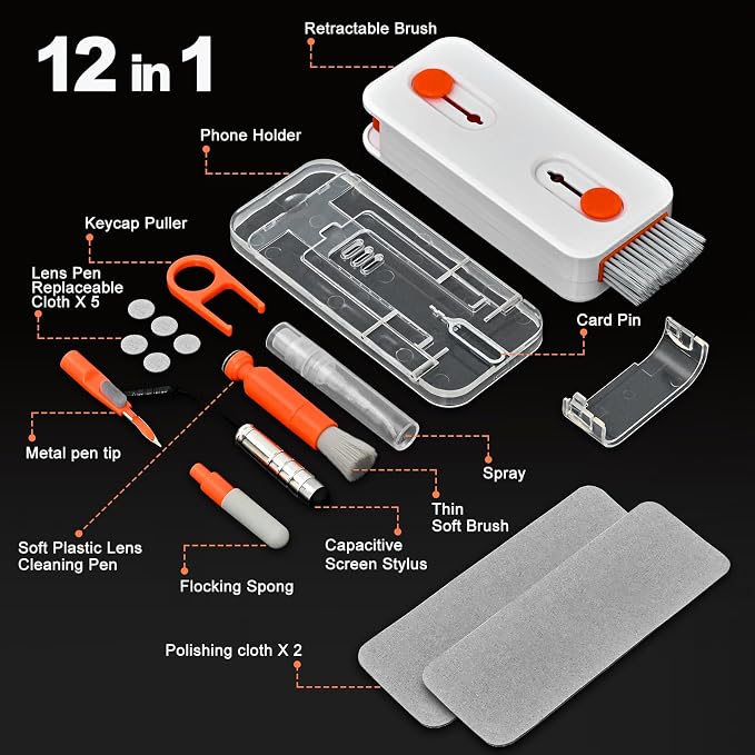 Keyboard Cleaner Laptop Cleaning Kit, Keyboard Cleaning Kit with Retractable Keyboard Brush and Multi-Function Cleaning Pen for MacBook iPad iPhone, Tablet, PC, Camera Lens, Phone, PC Monitor - Image 8
