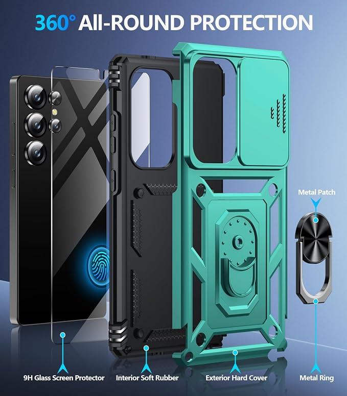 Taisairu for Samsung Galaxy S26 Ultra Case with Screen Protector & Slide Camera Lens Cover, Built-in Magnetic Ring Stand Shockproof Protective Phone Case for Samsung S26 Ultra Case (Mint Green) - Image 2