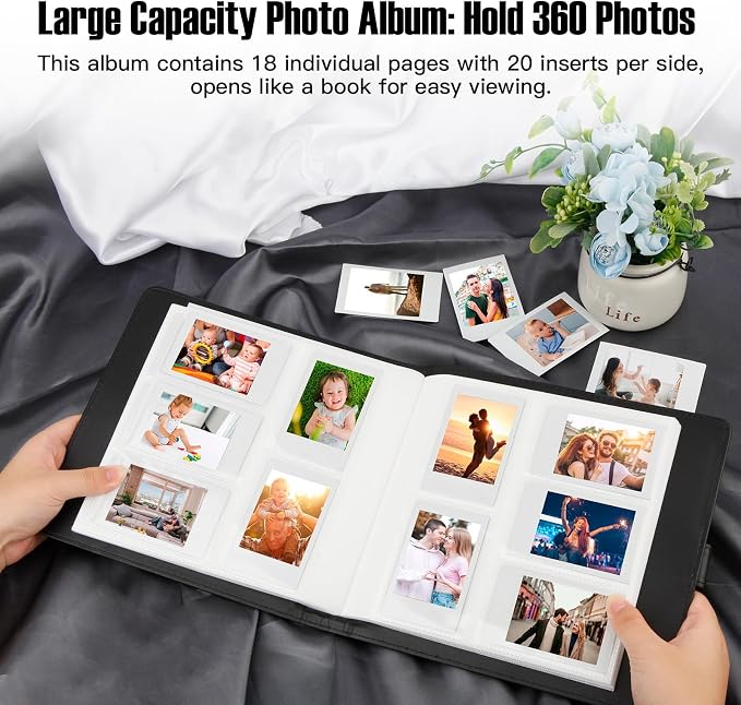 Veicevol 360-Pocket Album for Instax Mini & Polaroid 2x3 inch Photos, Black | Designed for Instax Mini and Polaroid 2x3 Photos, PU Leather Cover, Horizontal & Vertical Pockets, Wedding Birthday Travel - Image 6