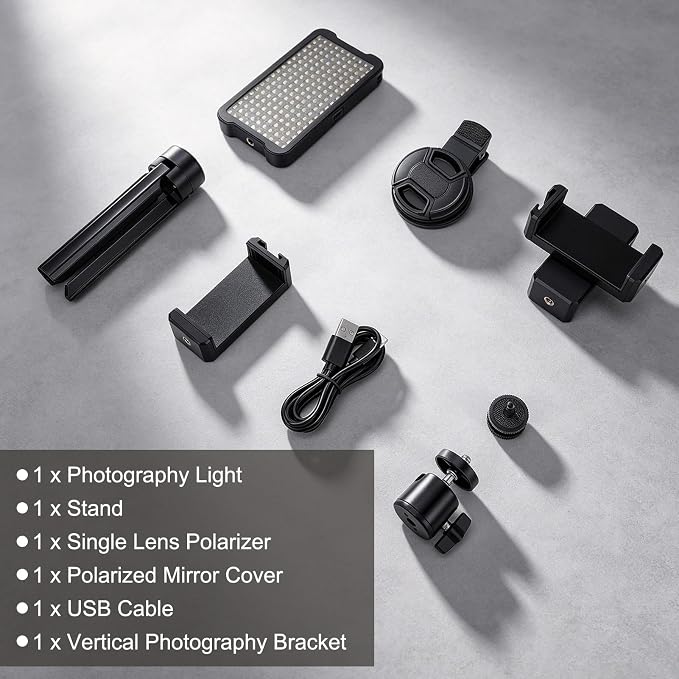 180 LED Tattoo Light Kit with 52mm CPL Filter Lens, Adjust Brightness & Removing Reflective, Panel Light for Smartphones and Cameras, for Food Photography - Image 6