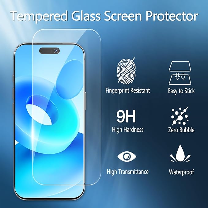 2 Pack Tempered Glass Screen Protector for iPhone 17 Pro 6.3-Inch | with 2 Pack Camera Lens Protector, Anti Scratch, Bubble Free, Case Friendly - Image 3