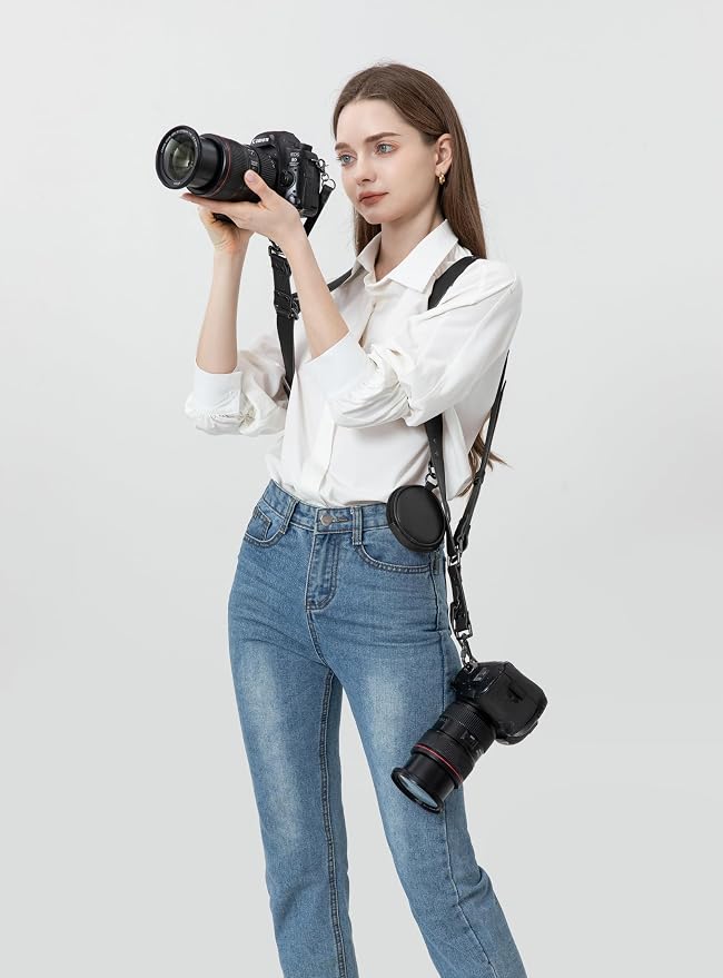 Dual Camera Harness Leather Camera Straps for Photographers for DSLR/SLR | Camera Holster Camera Harness for Photographers Leather Harness Camera Belt Spider Holster Camera Belt Camera Neck Strap - Image 2