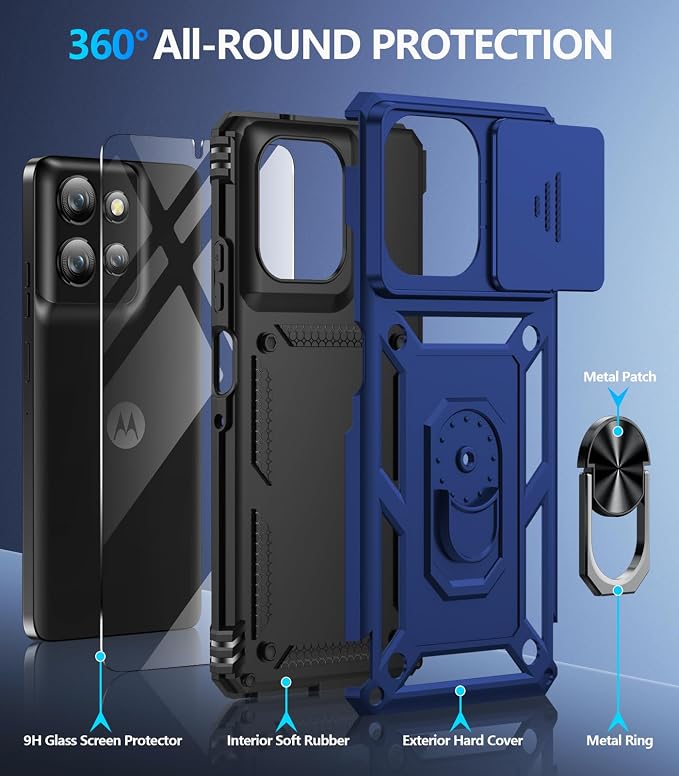 Taisairu for Motorola Moto G Power 2026/G Power 2025 Case with Screen Protector & Slide Camera Lens Cover, Built-in Ring Stand Cover for Moto G Power 2025/Moto G Power 2026 Case (Blue) - Image 2