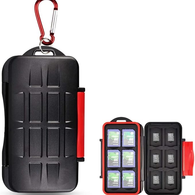 Kiorafoto 24 Slots Memory Card Case for SD Micro SD TF,IPX5 Water-Resistant | Anti-Shock,Memory Card Holder for 12 MicroSD SDXC SDHC TF & 12 SD SDXC SDHC Cards,Hard Shell with Rubber Interior & Carabiner - Image 9