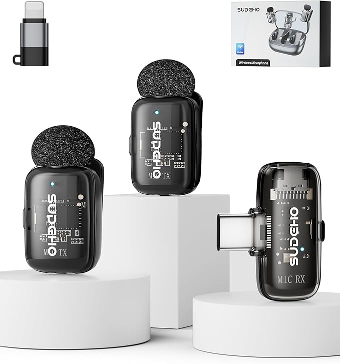 Wireless Mini Lavalier Microphones for iPhone iPad Android with Charging Case, USB C Lapel Mic with Noise Reduction & Voice Changer Mode for Video Recording Vlogging YouTube Interview and Game Chat by SUDEHO
